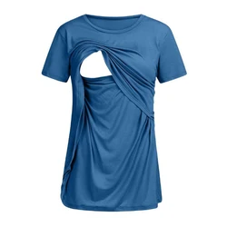 Женская одежда для беременных с коротким рукавом Большие размеры топы для кормления рубашка для грудного вскармливания с круглым вырезом