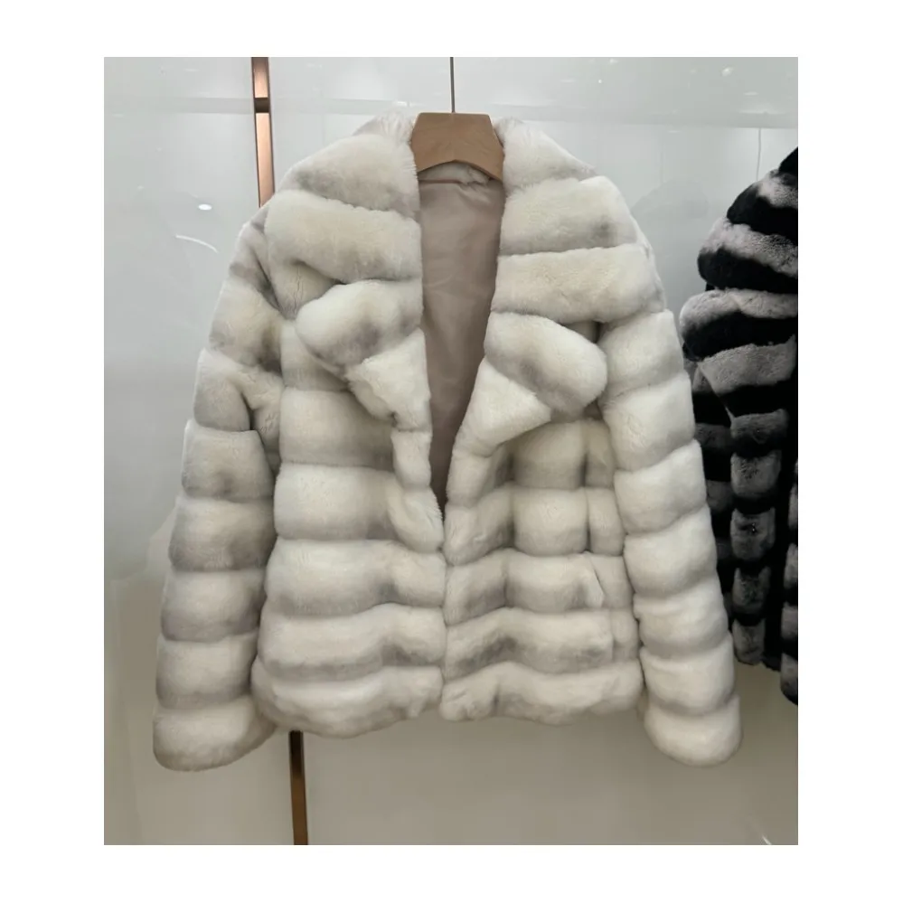 Шуба RX Furs Новый стиль Роскошная зимняя натуральная теплая Укороченная шуба окрашенная Шиншилла кроличья женская