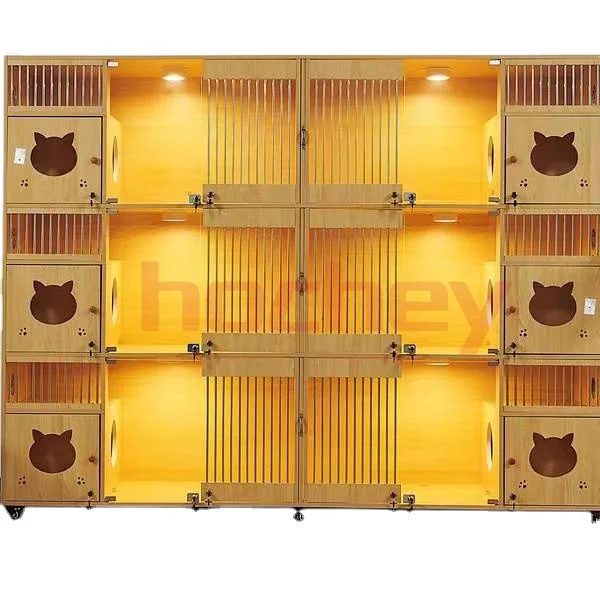 MT Medical customized high quality wooden cat cage light pet kennels temper glasses for animal shop