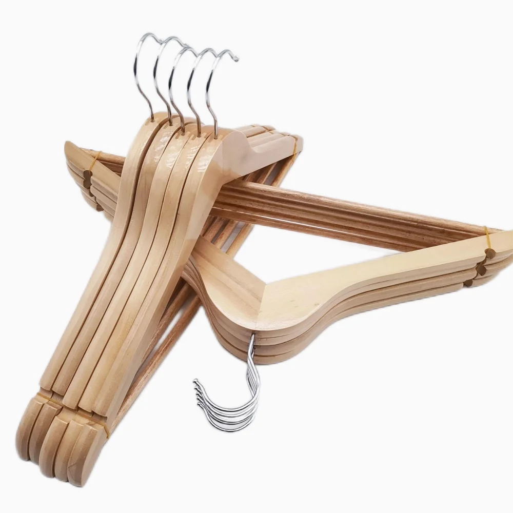 Low Price Wholesale Natural Wood Solid Wood Clothes Hangers, Coat Hanger Wooden Hangers