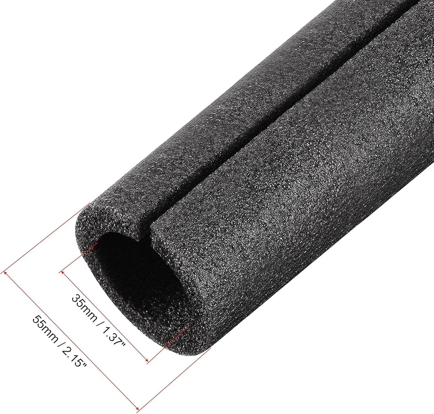 Black Foam Tube 1.64 Ft Length 1.37in ID 2.15in OD Hollow Pipe Cover for Protecting Pipes and Heat Preservation