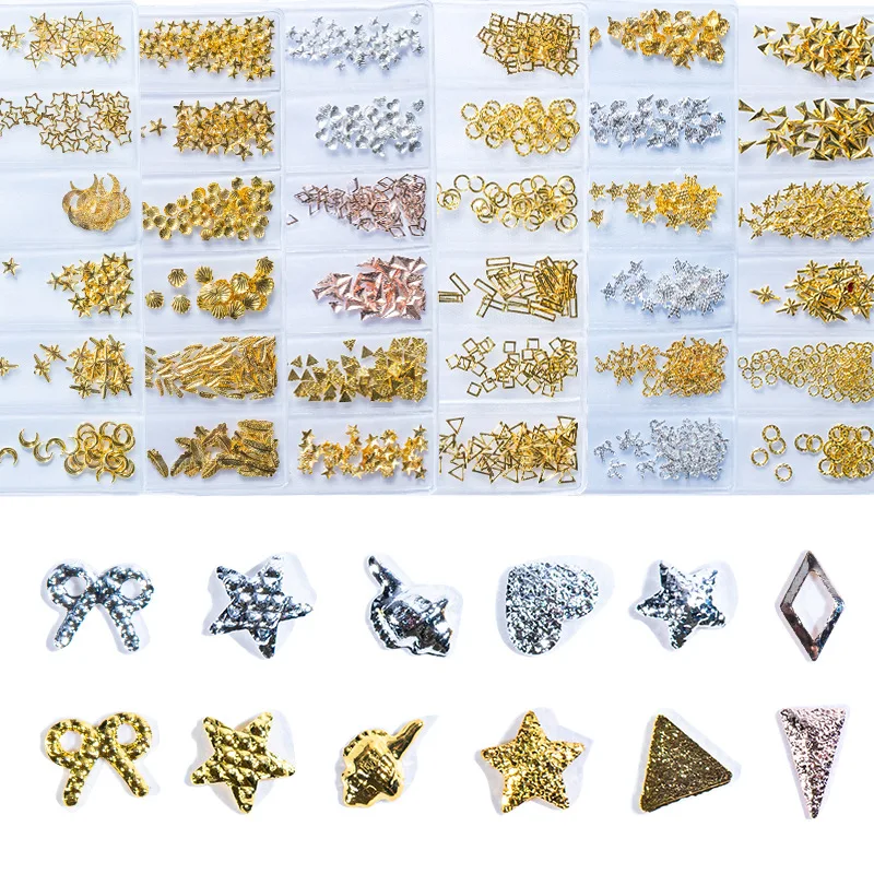 New Nail Ornaments Rose Gold Metal Patch Grid Bag Day Rivets Nail Ornaments Paste Diamond Paillette Laser Flakes Nails Tips