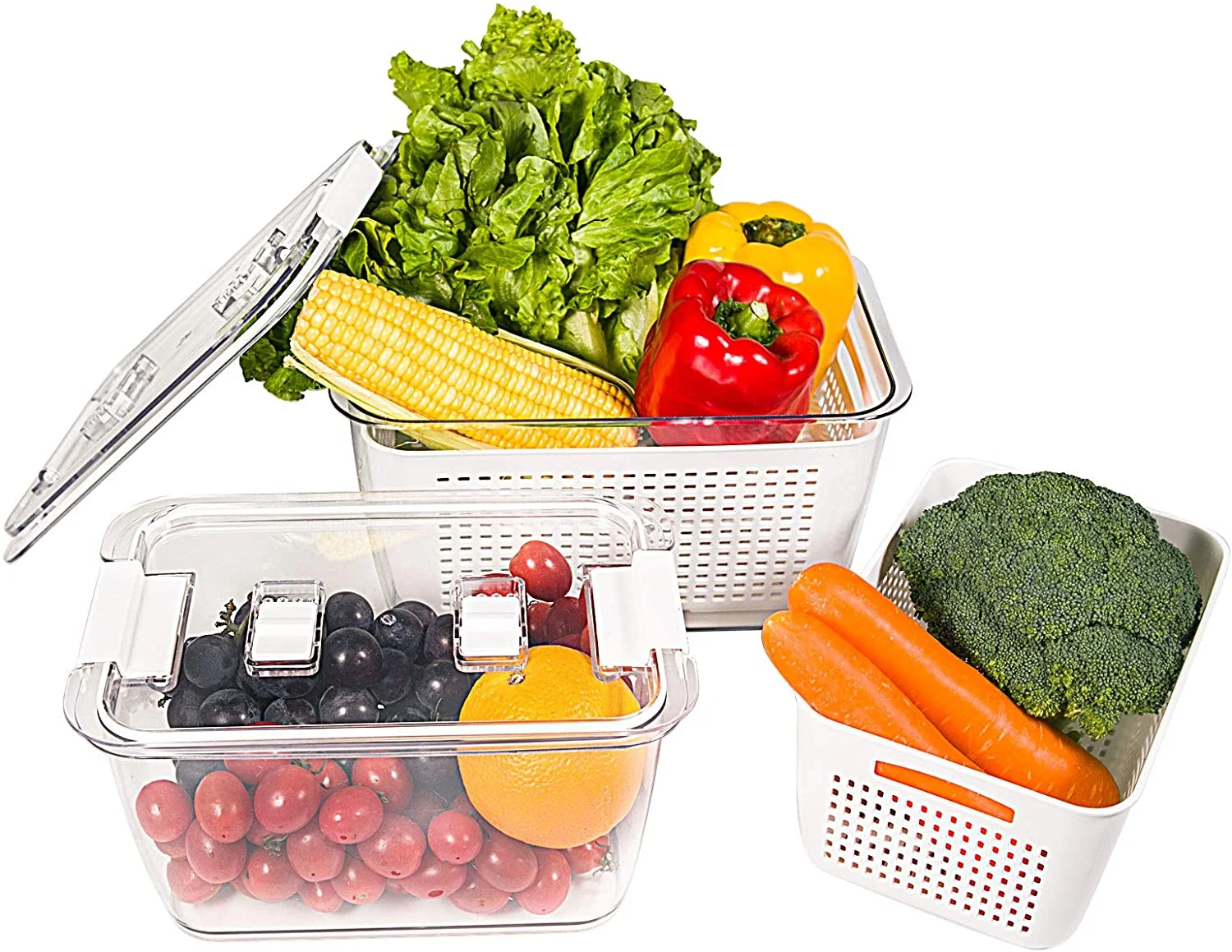 Stackable Refrigerator Organizer Keeper Drawers Bins Baskets with Lids transparent Fridge Food Storage Containers