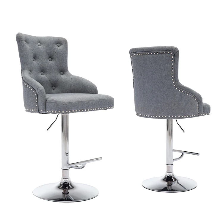 Wholesale Gray Fabric Thickened Cushion High Kitchen Bar Chair Stools Luxury