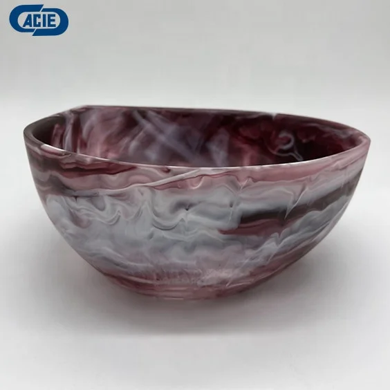 Acrylic resin handmade salad bowl cold food bowl with marble texture and aqau swirl cloud pattern used in home canteen and bar