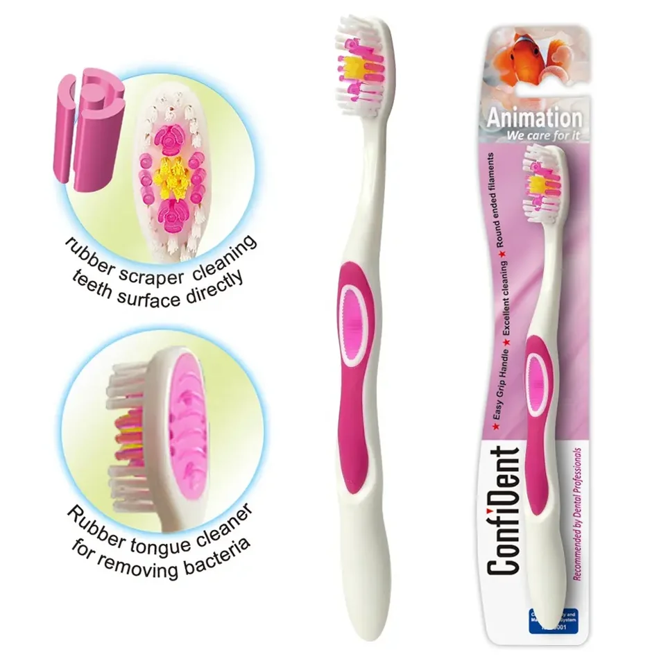 Premium Dental Care Adult Toothbrush More Function Tooth Brush With Gum Massage And Tongue Cleaner