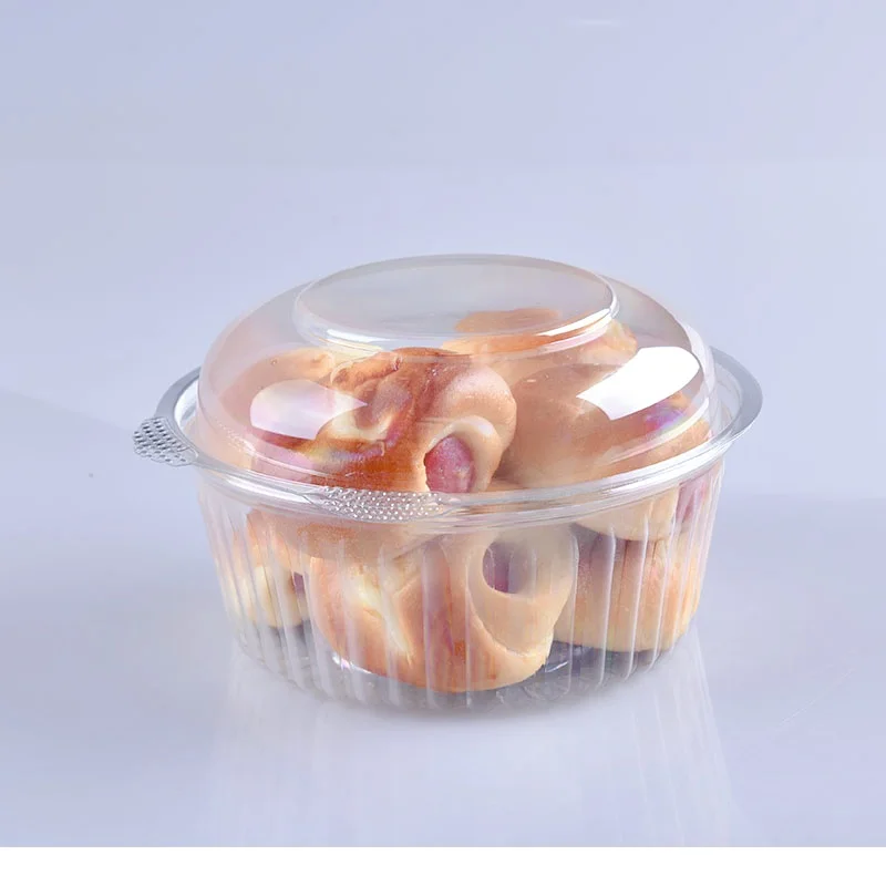 Lesui eco-friendly 32oz 1000ml round salad to go bowls nut cake clamshell clear packaging container plastic box with lid