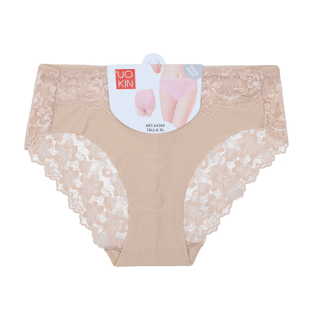 UOKIN ladies panties underwear sexy transparent back full lace nylon briefs 3xl high rise underwear A4369