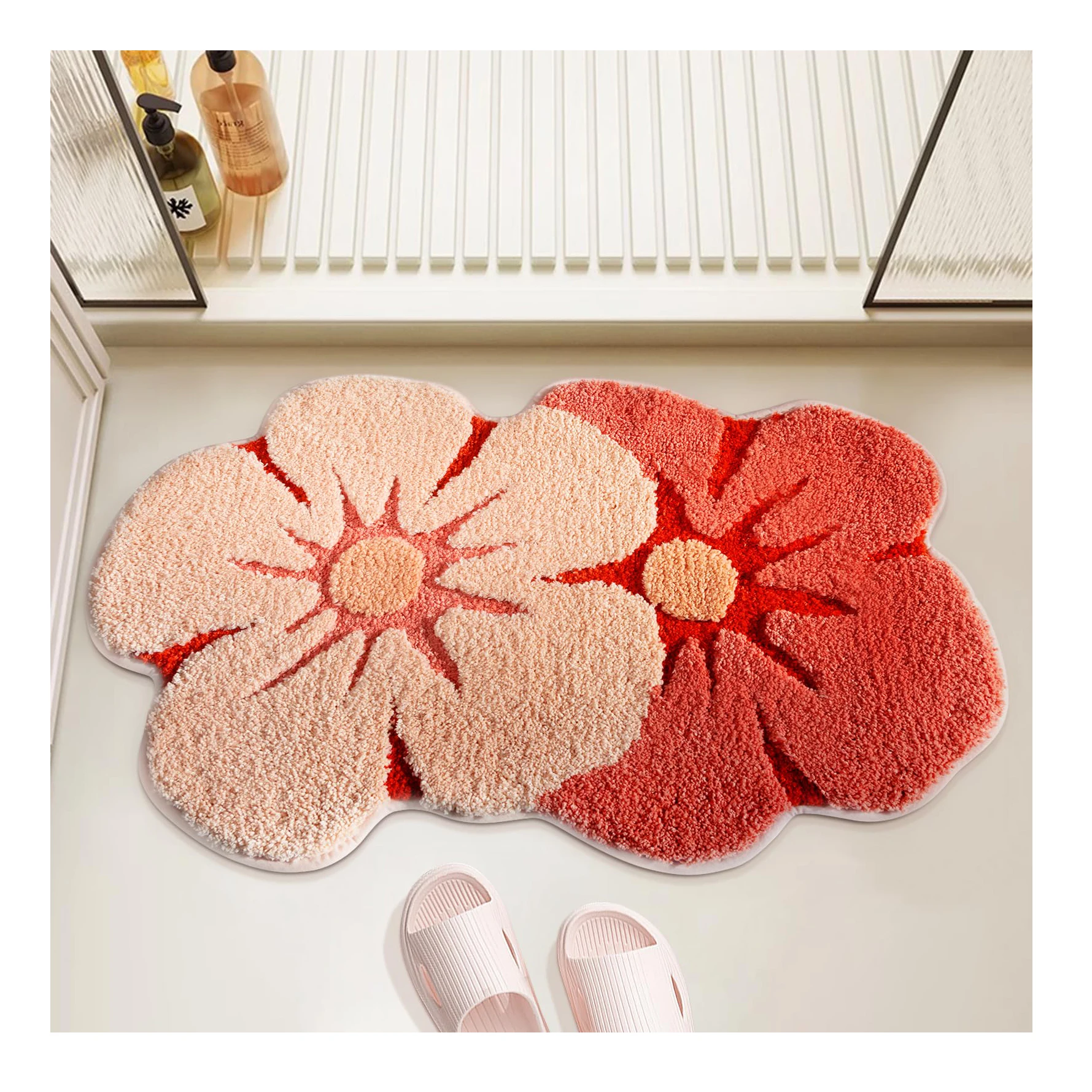 Plush Shaggy Decor Mat Cute Flower Bathroom Rugs with Soft Thickened Microfiber