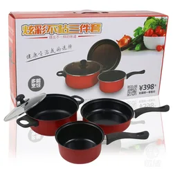 Special offer wholesale cheap 3pcs Cooking Pot Casserole Fry Pan Sauce  Pan with Glass Lids Cookware Set
