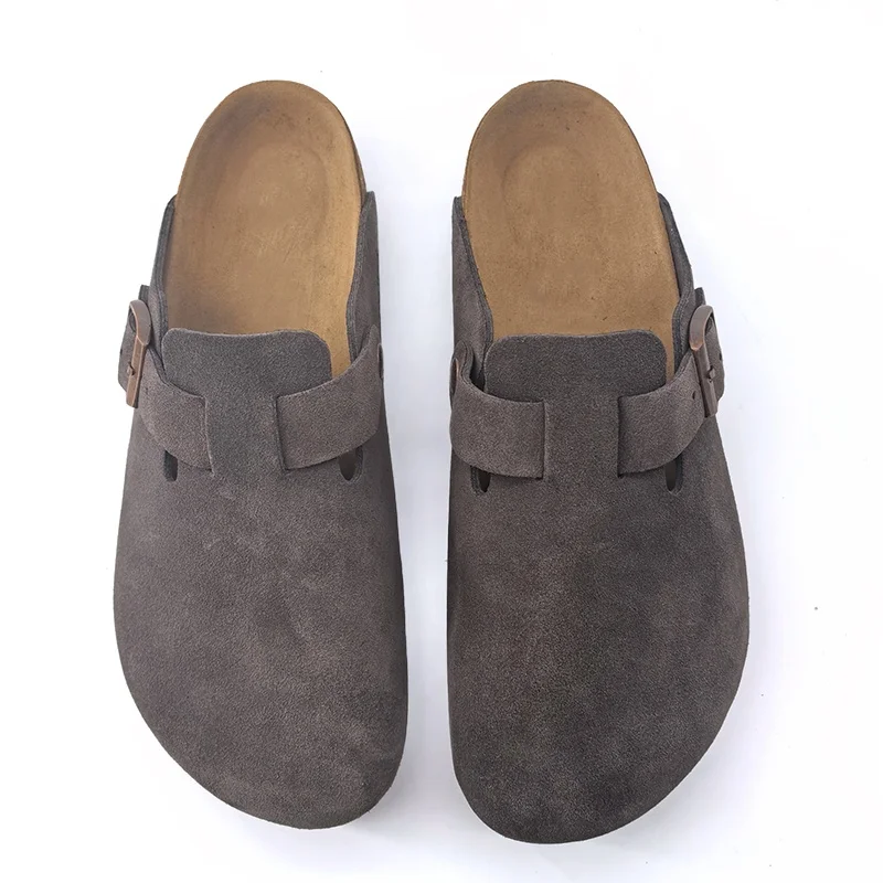 Factory Stock Retro Cork Sole Inner Heightening Slipper Suede Leather Thick Sole Outer Wear Half Soles Ladies Sandals Men Shoes