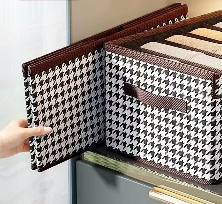 Wardrobe Clothes Organizer Storage Box With Clear PVC Lid Foldable Fabric Bins for Clothing Trousers Large Compartment