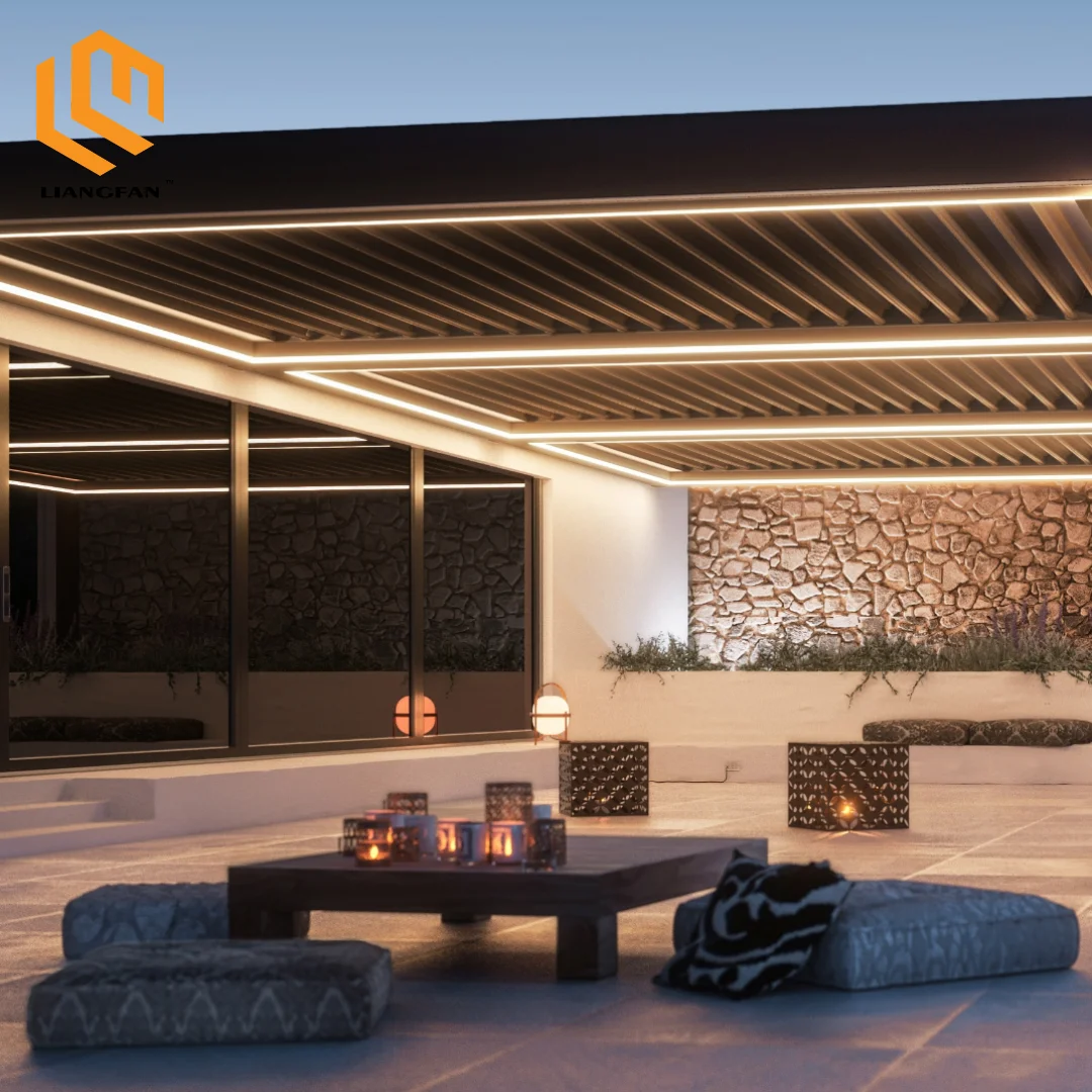 4*6 7*4 Outdoor Garden Bioclimatic Pergola Waterproof Metal Gazebo With Solar Panels