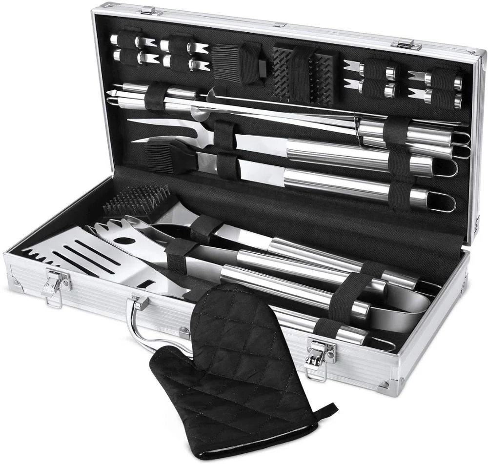 
 Аксессуары для барбекю и гриля из нержавеющей стали в алюминиевом корпусе, лопатка, щипцы, набор инструментов для барбекю и гриля  Премиум аксессуары для гриля для барбекю