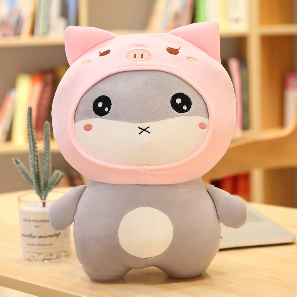 New Cute Plush Toy Transformable Bed Doll Soft  Plush Doll With Rabbit and Pig Hat hamster Plush Toys Wearing Hats