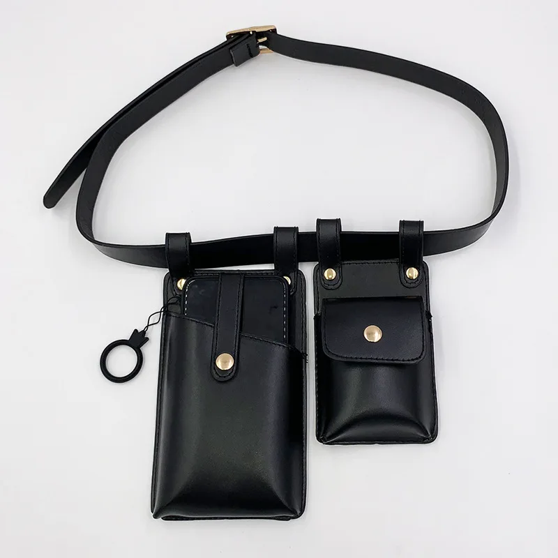 Universal Men Genuine Leather Mobile Cell Phone Belt Holster Card Slot Waist Phone Pouch Bag with Keychain