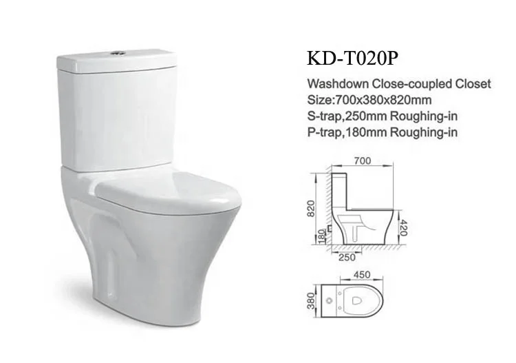 
Novel design KD-T020TP bathroom ceramic sanitary ware/floor mounted wash down two piece toilets 