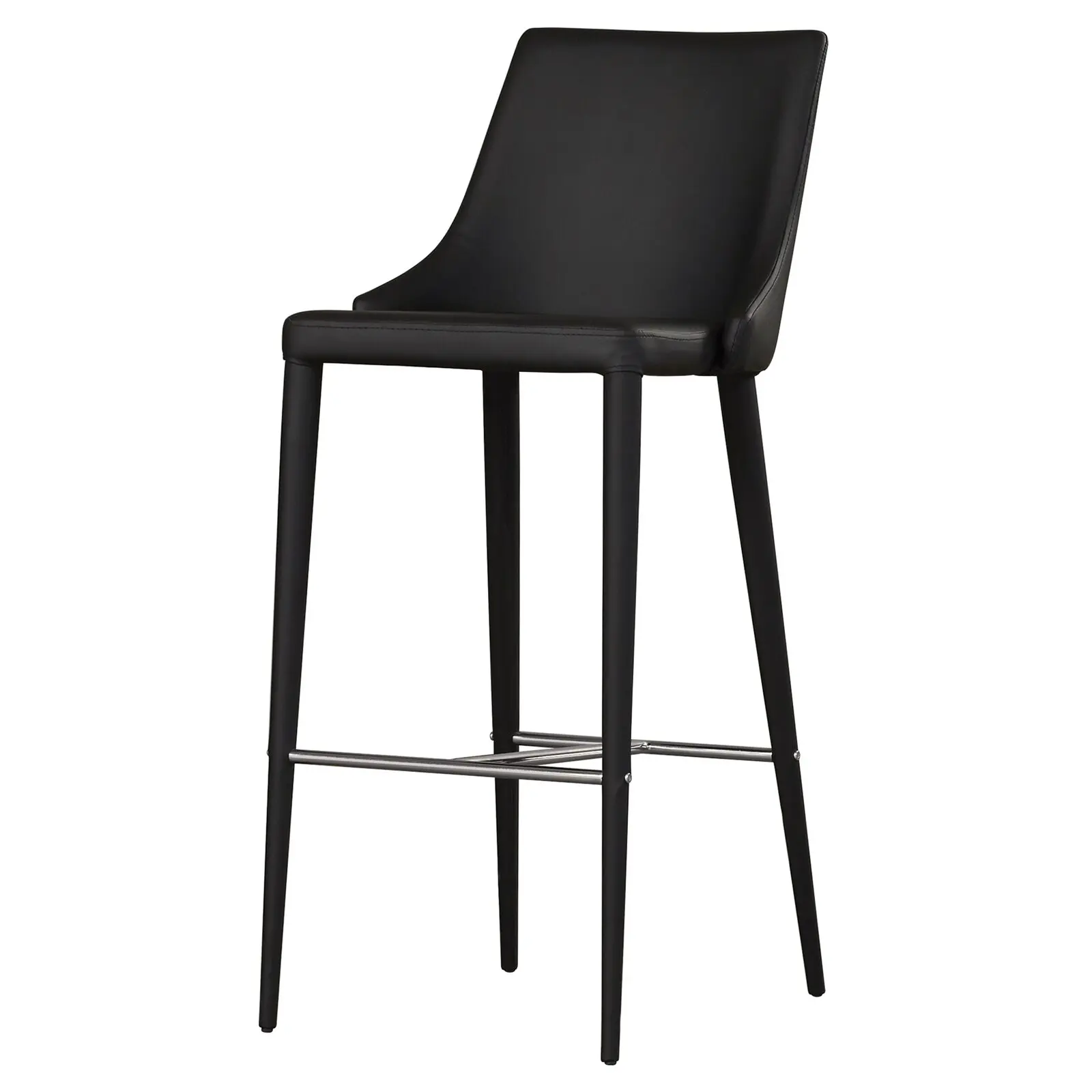 Modern simple style elegent comfort ergonomic faux leather black high bar chair with chrome legs footrest