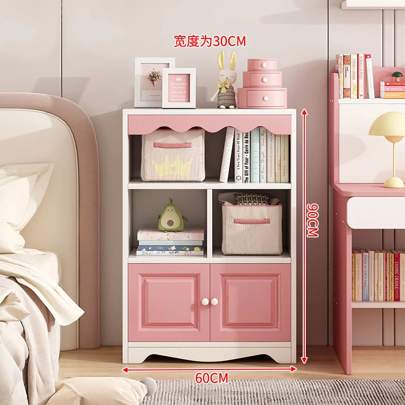 French style modern Pink baby kids toy organizer and wood bookshelf children book storage shelf bookcase