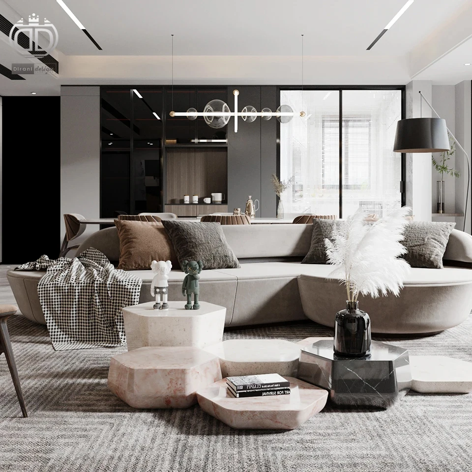 Foshan curved sofa luxury italian villa sofa set grey couches luxury living room sofa de luxury