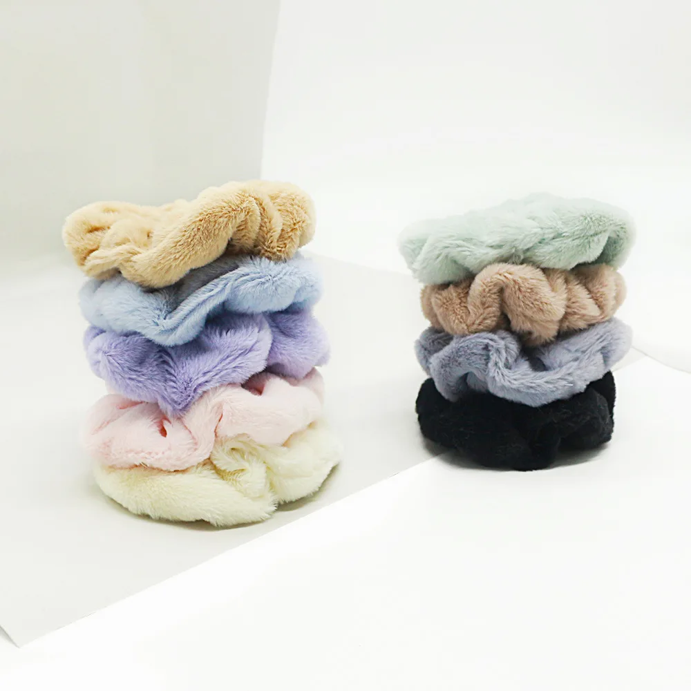 Winter Imitation Rabbit Large Soft Faux Fur Plush Hair Scrunchies Fluffy Hair Band Rope Children Korean Headwear Scrunchies
