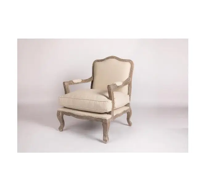 French provincial style wood leisure chair, upholstery carved linen fabric wedding arm chair for hire