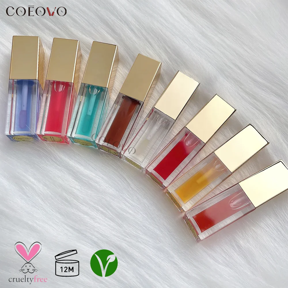 COEOVO Wholesale Custom Logo 8 Flavoring Comfort Vegan Fruit Lips Care Lip Grow Balm Oil Color Changing  Lip Oil