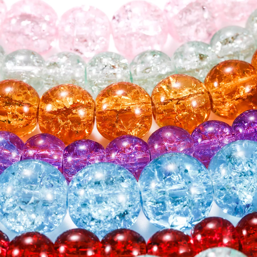 
Multicolor Cracked Crystal Stone Bead Colorful White Snow Natural Crystal Round Loose Beads For Bracelet Pendant Jewelry Making 