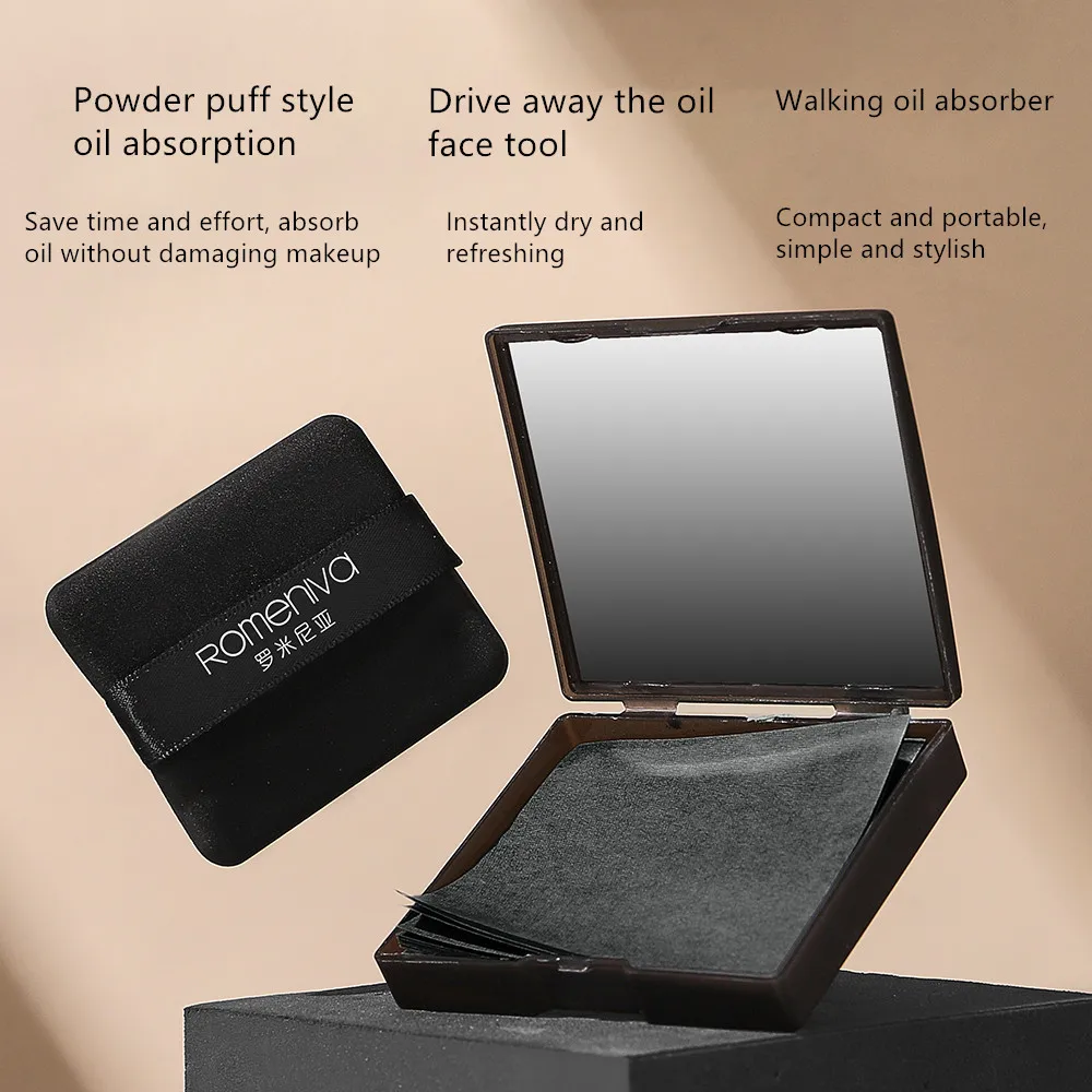 Skin Care Tools Facial Oil Absorbing Paper with Powder Puff Mirror Refreshing Oil Control Facial Oil Removing Paper