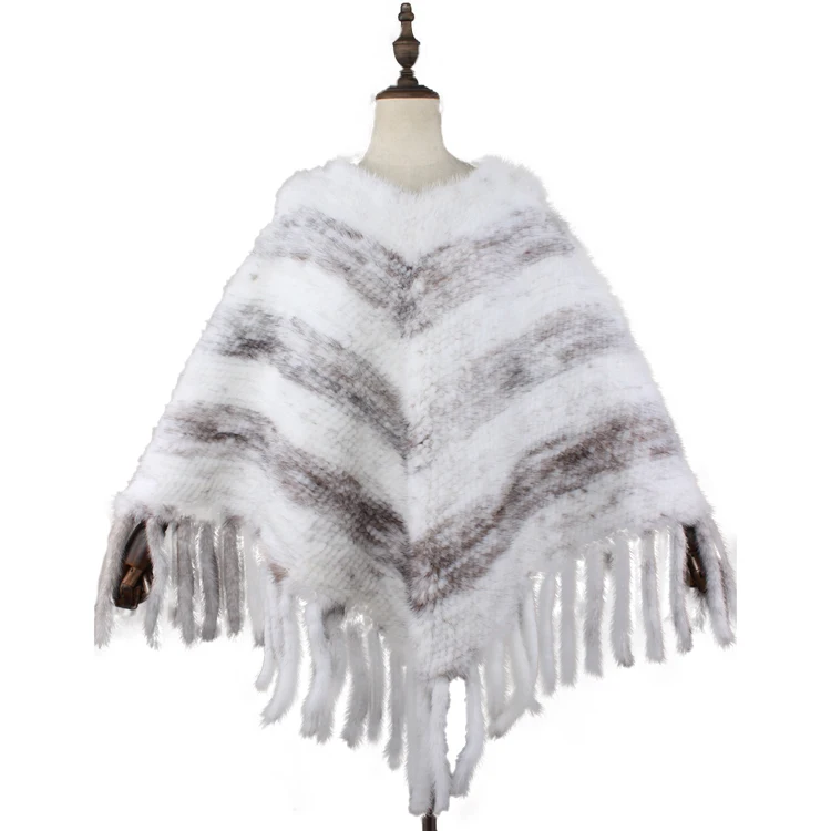 Winter Women Party Wear Fashion Natural White Knitted Mink Fur Shawl Cape