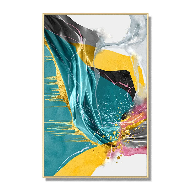 Modern abstract gold leaf hand-painted glass and crystal porcelain painting on canvas