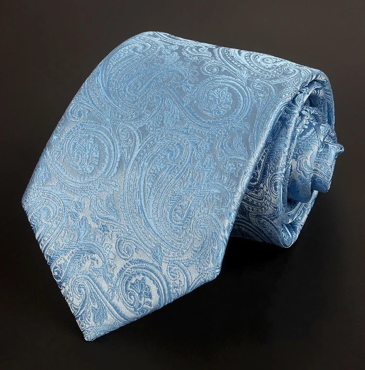 Luxury italian business mens 8cm business baby blue neck tie man paisley  ties gravatas corbatas for groom wedding