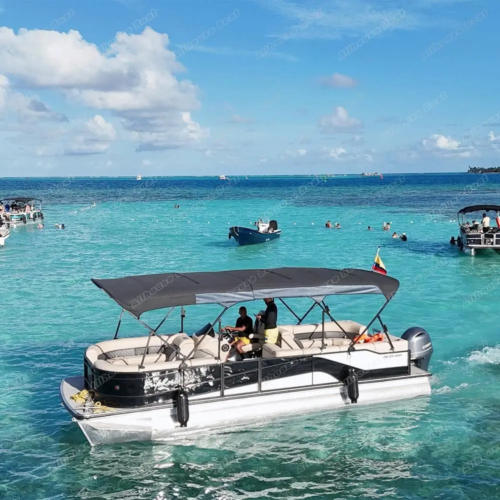 Factory Wholesale Direct Customizable Aluminum Small Luxury  6-8 Person 19ft Pontoon Boat With Seats Complete Set