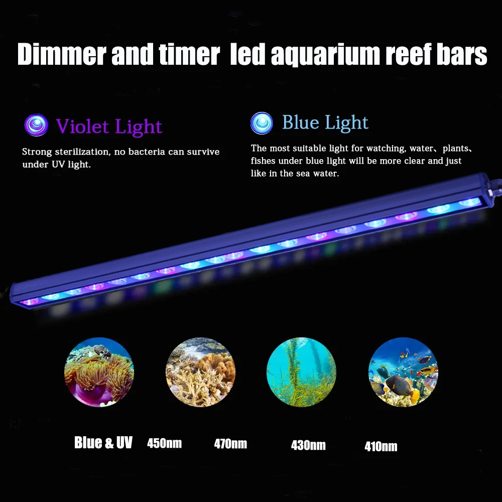Factory OEM ODM Full Spectrum Blue White Green UV DIY LED Aquarium Light Bar for Coral Reef
