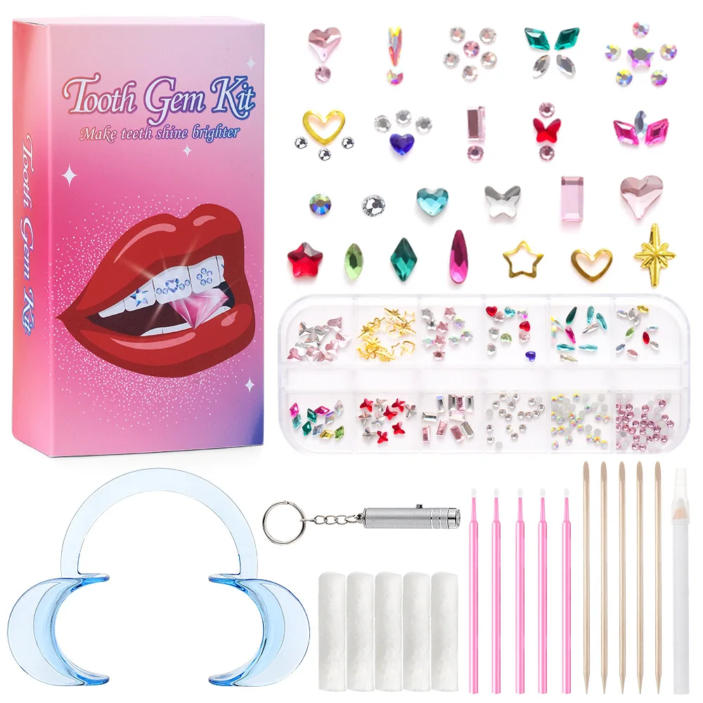Wholesale Popular Crystals for Tooth Gems Set with Glue DIY Tooth Gems Glass Flatback Crystals Teeth Jewelry Decoration Kits