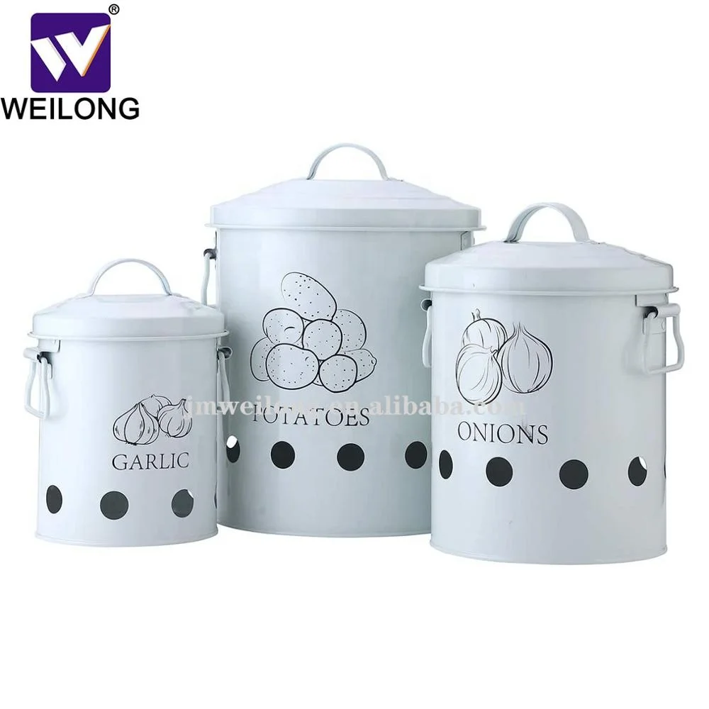 Metal storage canister set of 3 Potato Onion garlic  Kitchen Storage food Canisters