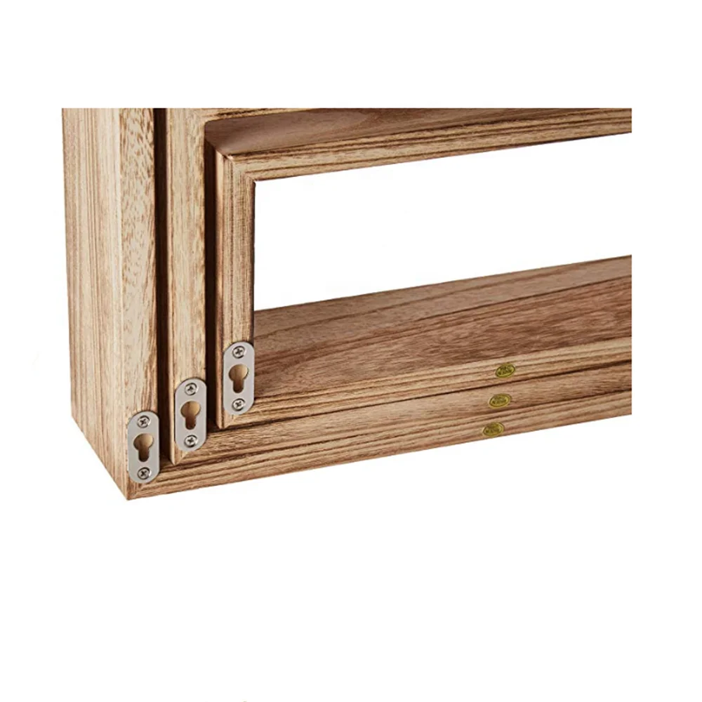 Set of 3 Rustic Farmhouse  Country Floating Wood Wall Shelves Rectangle Torched wooden wall shelves decorative display storage