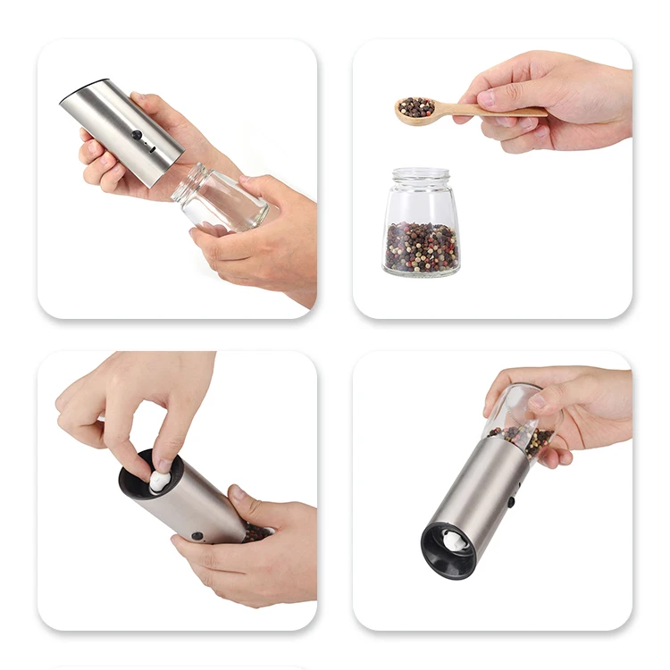 Automatic Gravity Rechargeable USB Stainless Steel Spice Mill electric pepper grinder with LED light