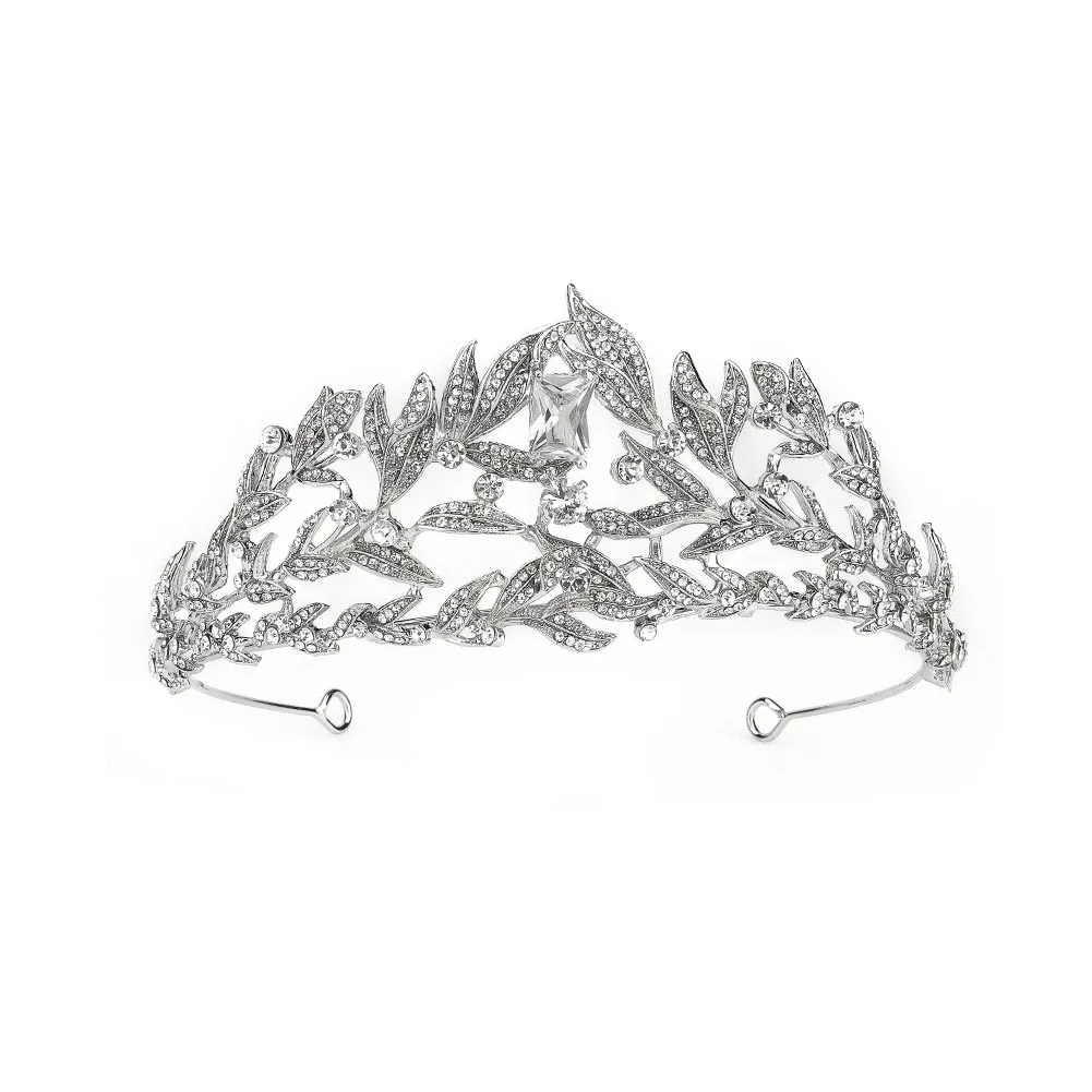 huanhuan luxury bridal hair accessories high-grade zircon rhinobar crown retro alloy leaf headband wedding dress headgear