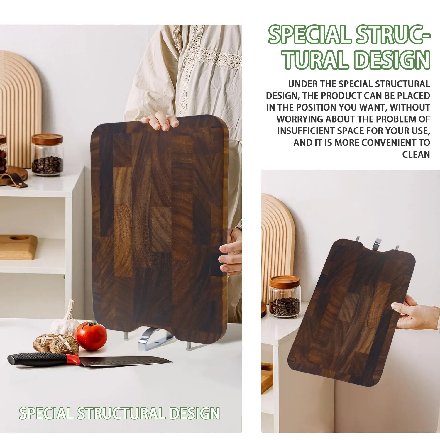 Walnut Wood Carving Cutting Board Hardwood End Grain Buther Block With Convenient Stainless steel Handles