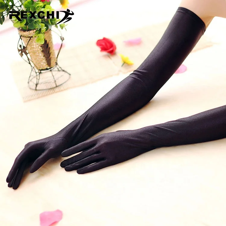 REXCHI 192807 Модные женские вечерние длинные черные белые перчатки атласные варежки с закрытыми пальцами для невесты свадьбы Сексуальные Элегантные Перчатки