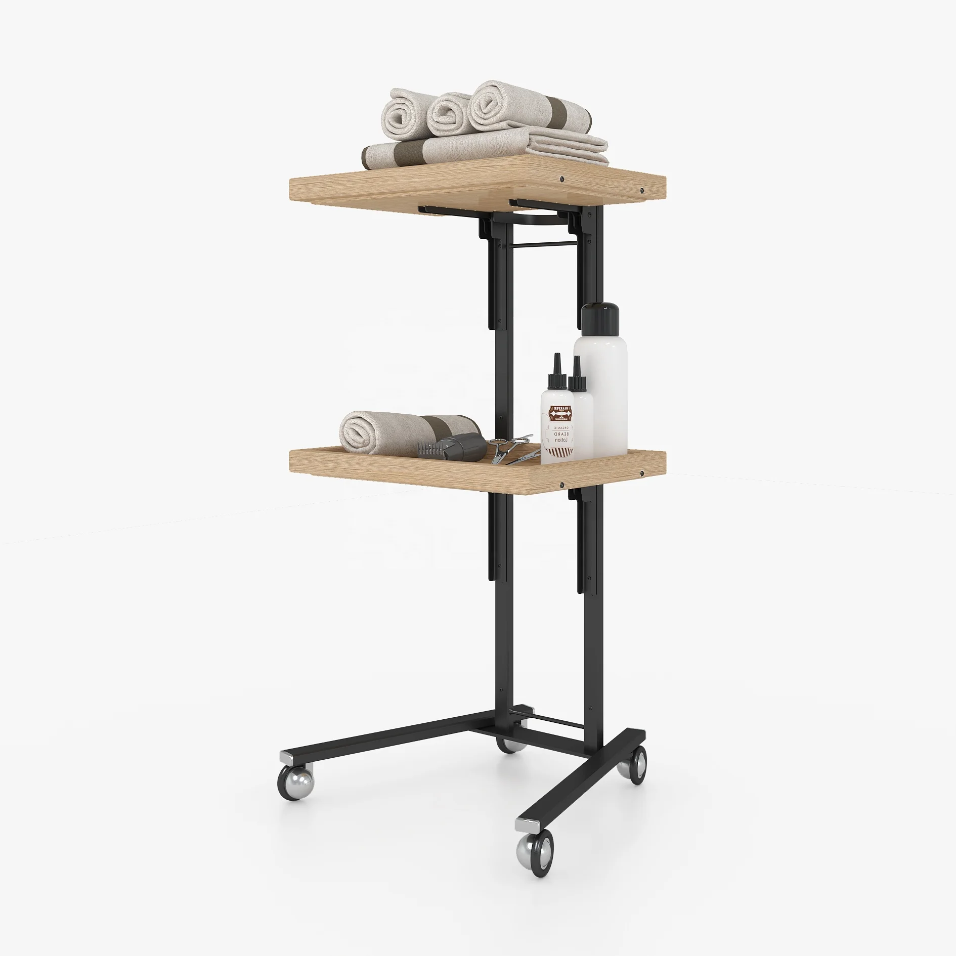 Factory haircut barber shop mobile wheel design iron wood beauty salon medical spa hand carts trolleys