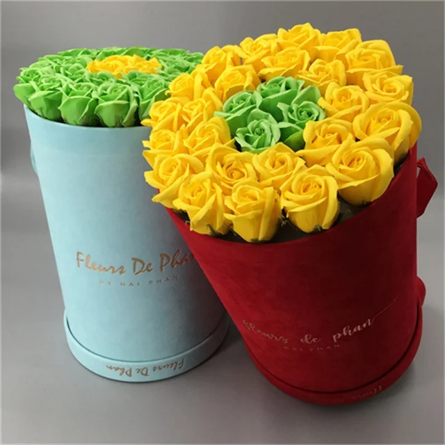 Luxury round tube velvet flower box for flower packaging box with custom logo