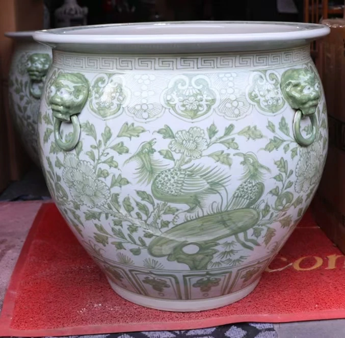Antique Hand Painted Phoenix Pattern Large Ceramic Pot Outdoor Garden Planter Pot for Floor Usage Decorative Flower Pot