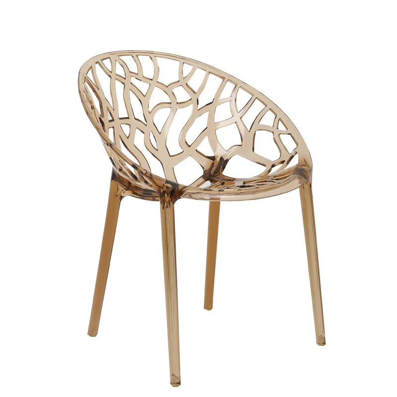 Spanish design black leaf shape hollow back stackable living room furniture dining chair