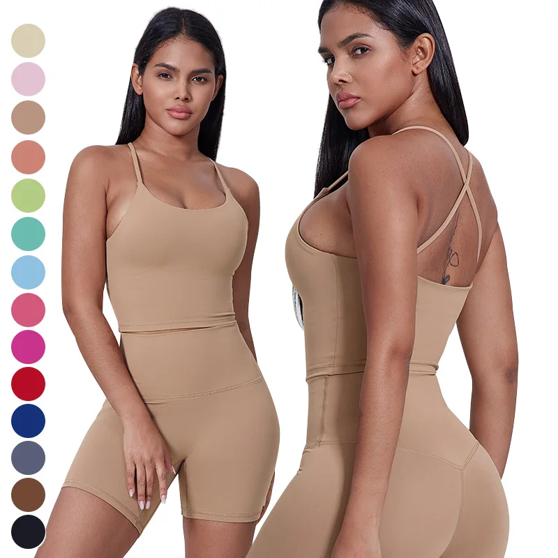 Cross Back Yoga Tank Top Quick Dry Breathable Running Bra Gym Fitness Crop Vest Sleeveless Sports Tops Yoga Tank Top For Women