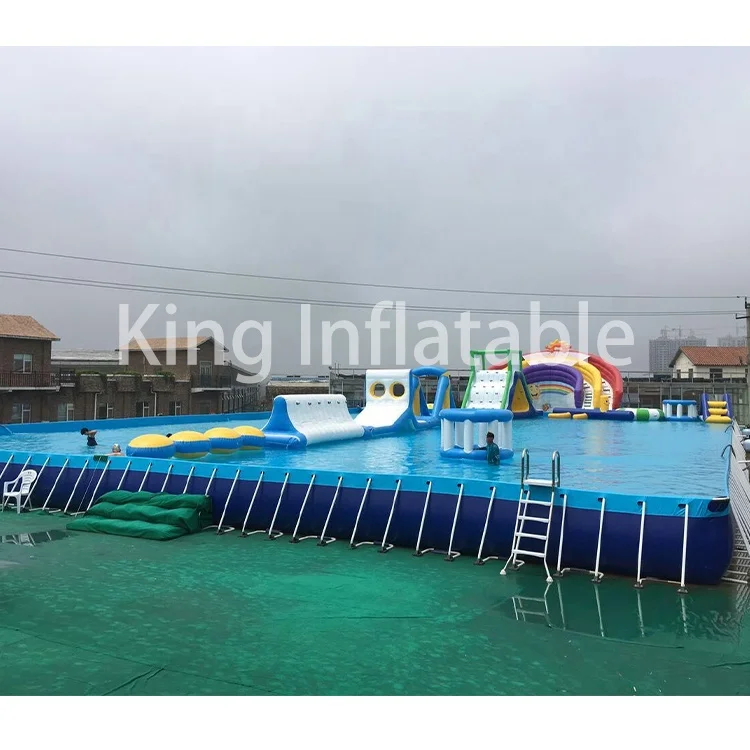 Above ground Steel frame Swimming pool Inflatable Outdoor Water Park with Toys and Slide