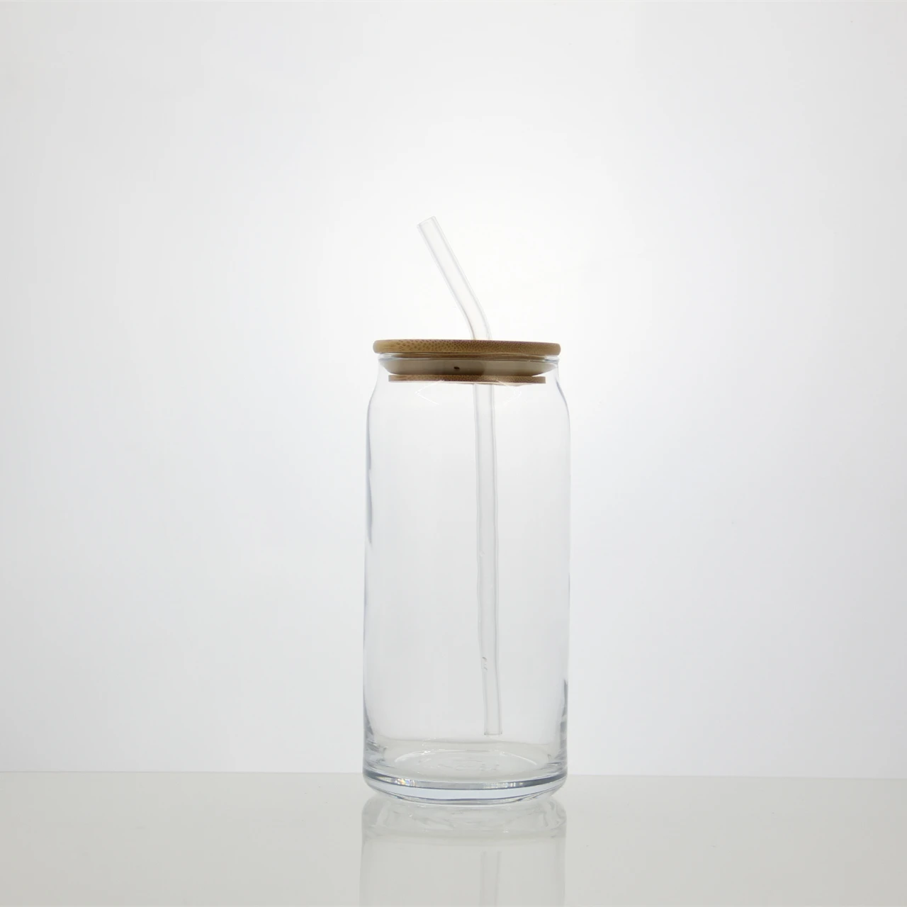 custom beer can glass with bamboo lid and straw