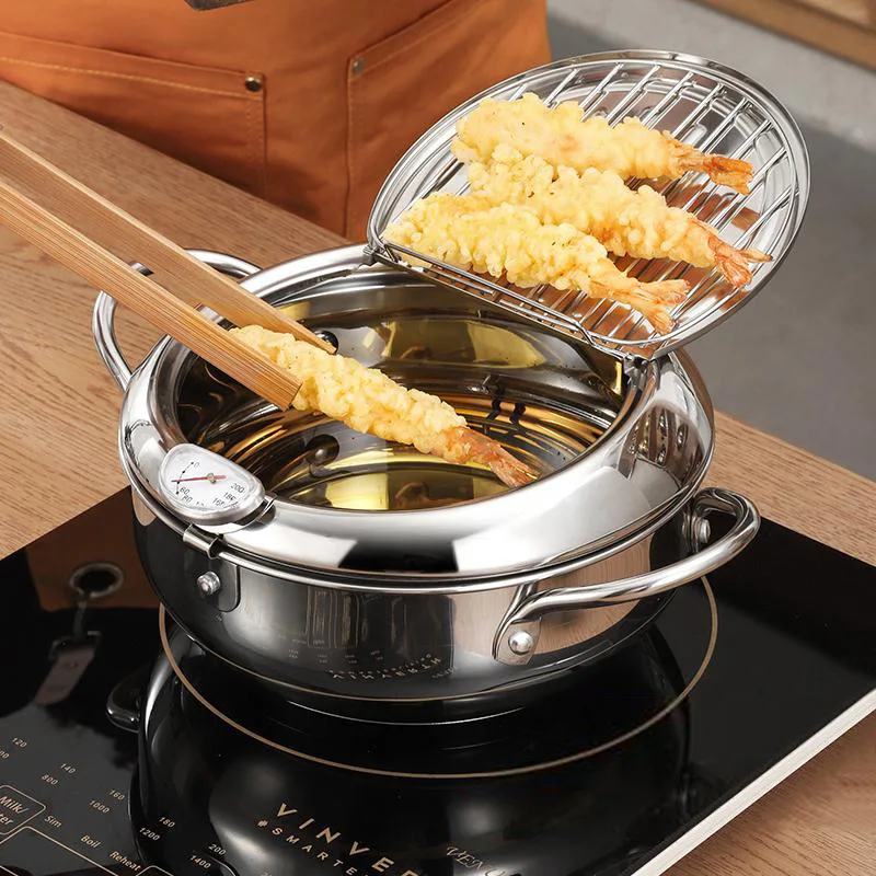 Kitchen Deep Frying Pot Cooking Tools Fryer Pan Temperature Control Stainless Steel Frying Pan Chicken Pot