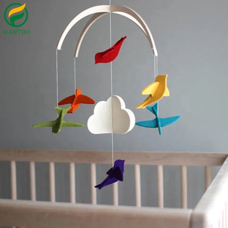 Baby Felt Wool Star Moon Cloud Shape Mobile Nursery Wooden Mobile Decor felt baby mobile for crib Hanging Sensory Toy